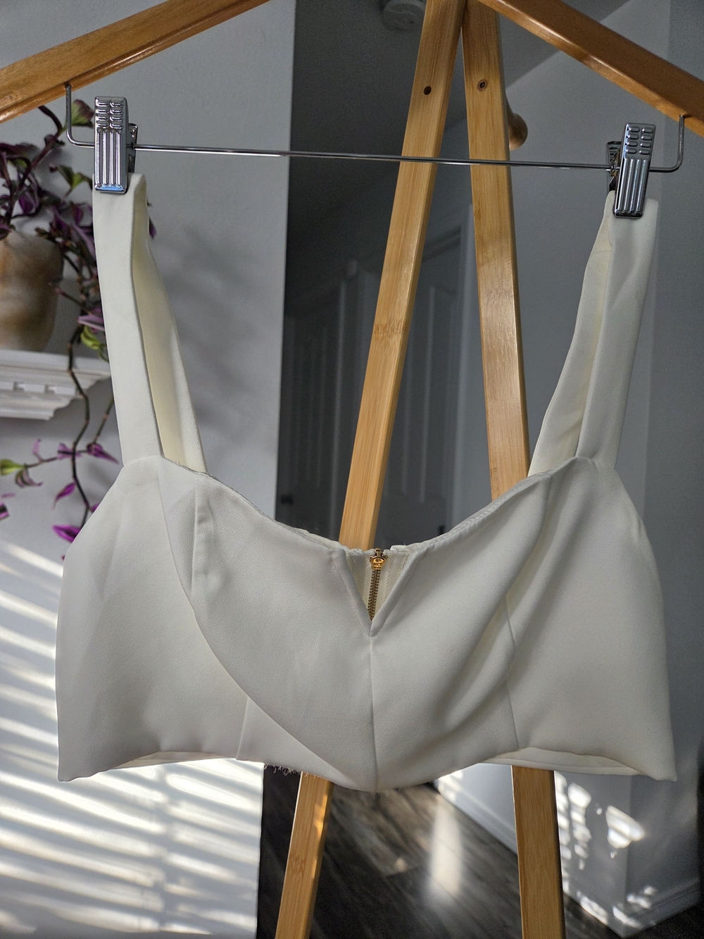 Cider Cream Front-Zip Structured Crop Bralette And Trouser Set